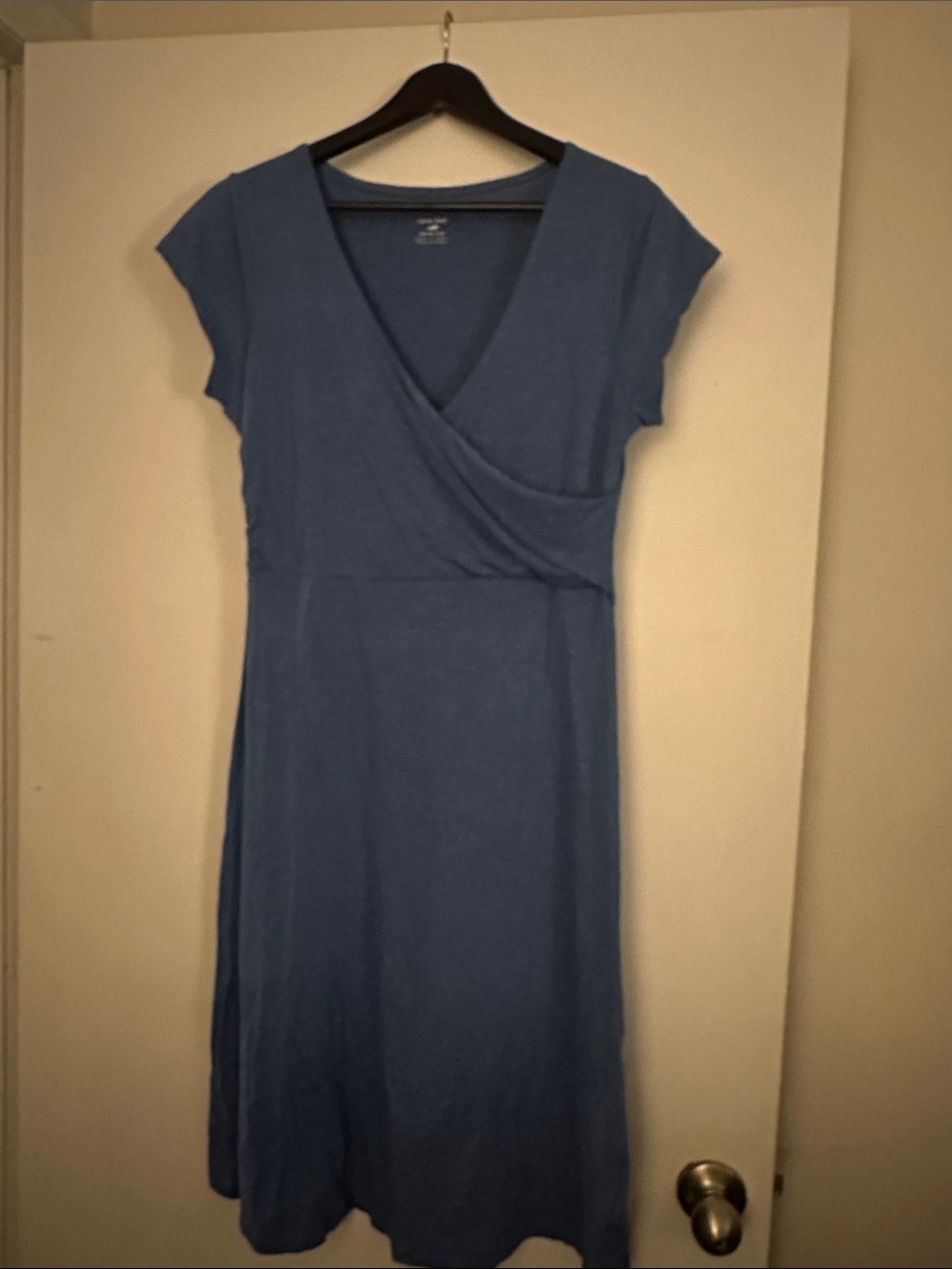 Horny Toad Steel Blue Cap-Sleeve Wrap Midi Dress